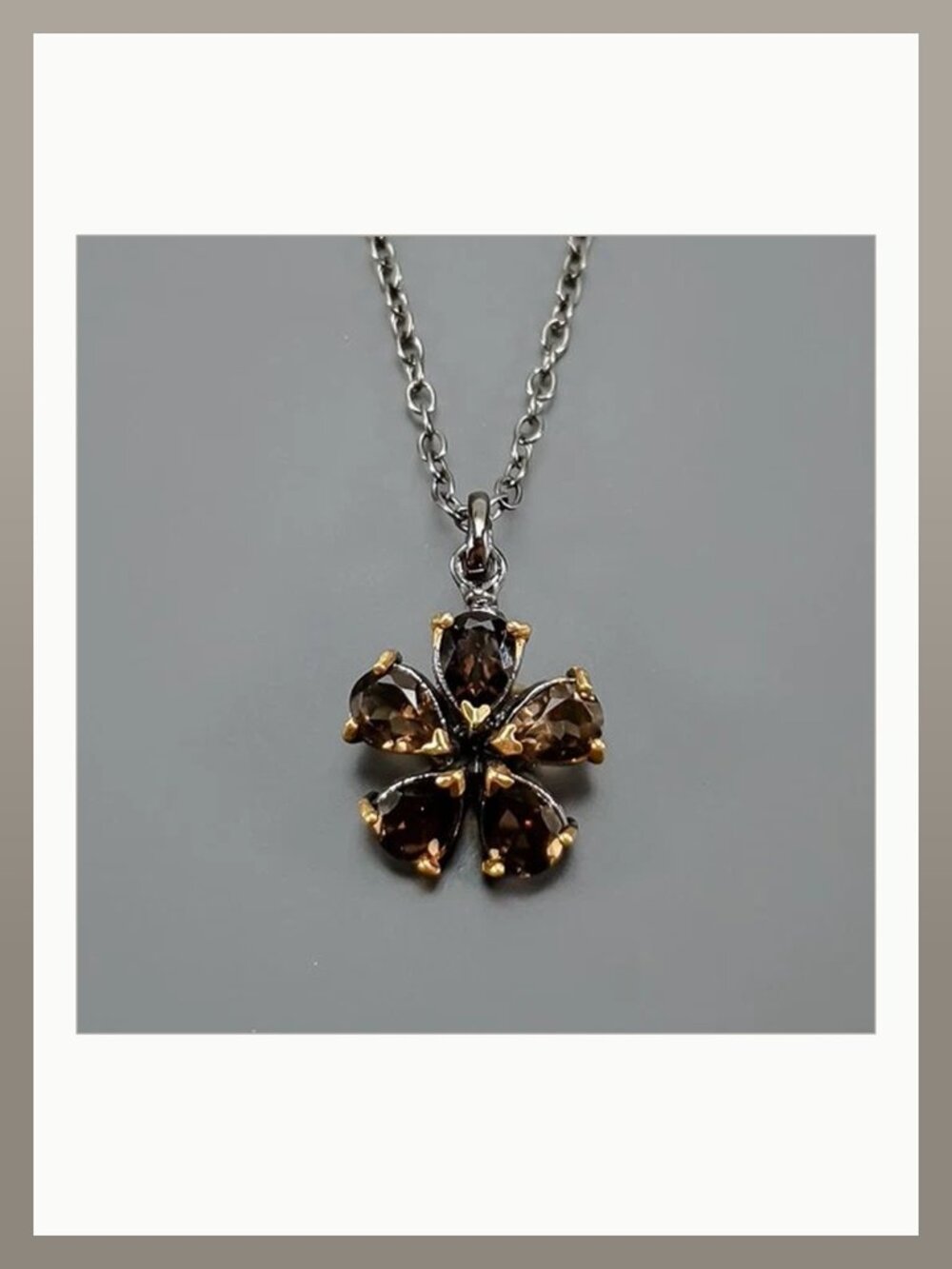NECKLACE Smoky Quartz Flower 925 17" with chain